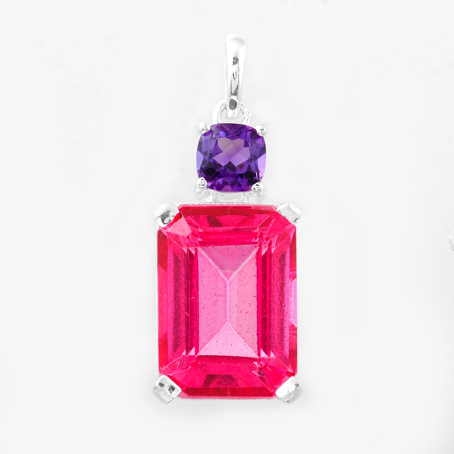 8.36 Ct Octagon Pink Topaz, Amethyst, 925 Sterling Silver Pendant