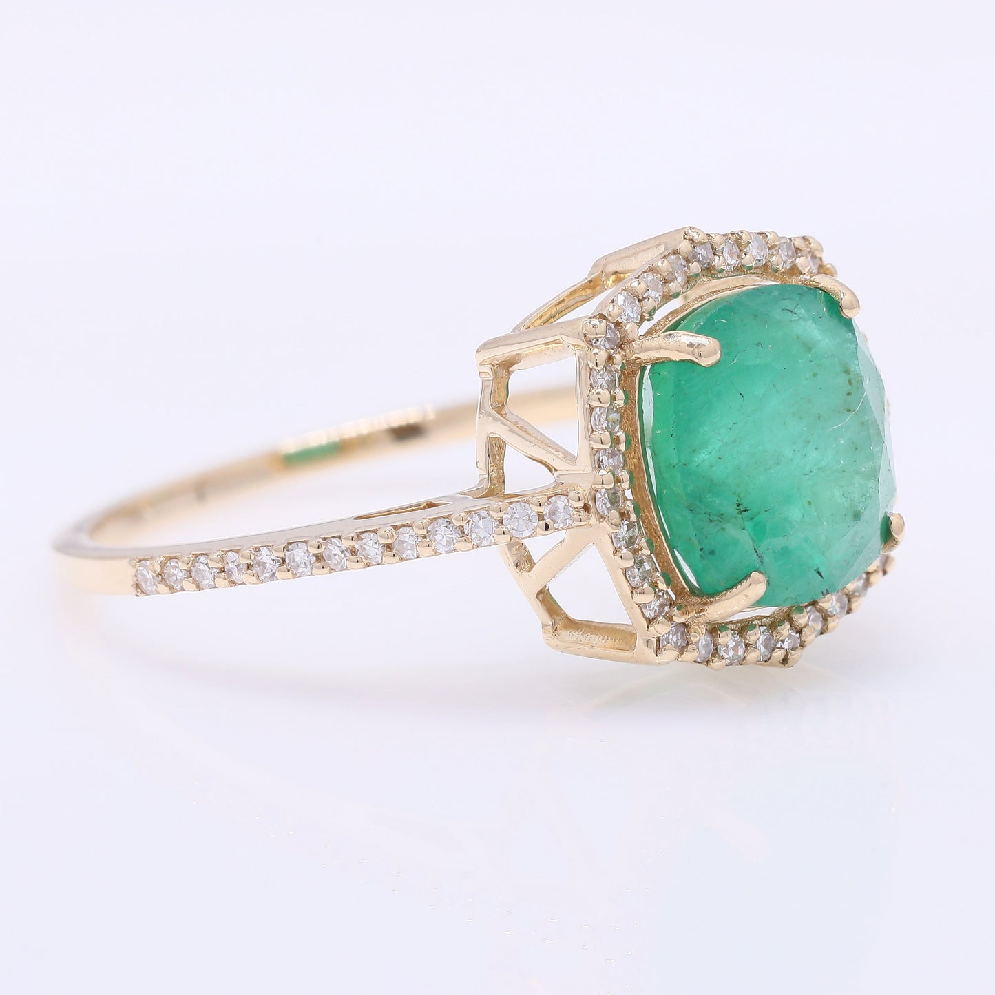 2.60 Ct Cushion Mixed Cut Natural Emerald 14K Gold Ring