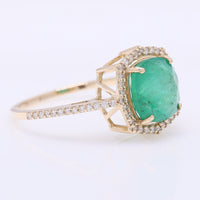 2.60 Ct Cushion Mixed Cut Natural Emerald 14K Gold Ring