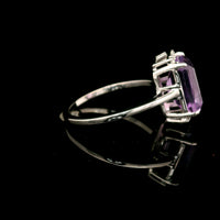 3.53 Ct Octagon Amethyst, White Zircon 925 Sterling Silver Ring