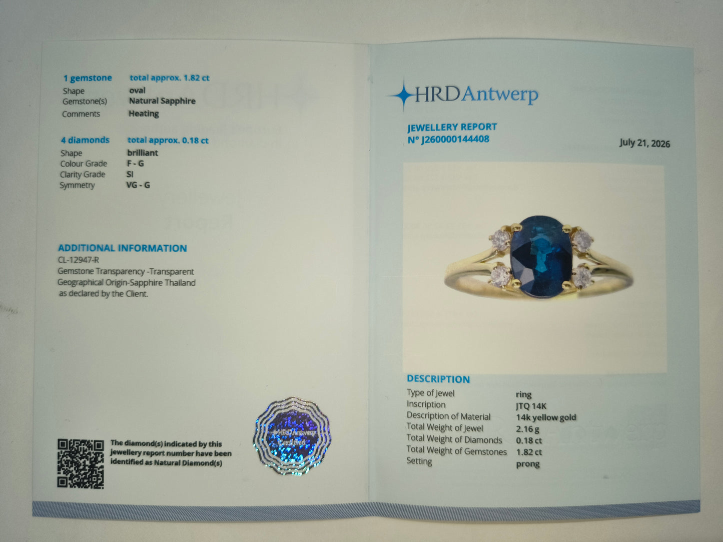 2.00 Ct Oval Natural Sapphire 14K Gold Ring