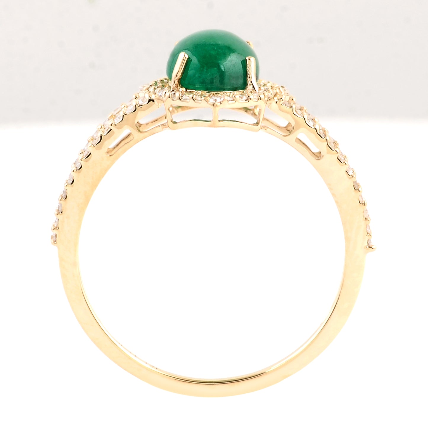 1.75 Ct Oval Cabochon Natural Beryl Emerald 14K Gold Ring