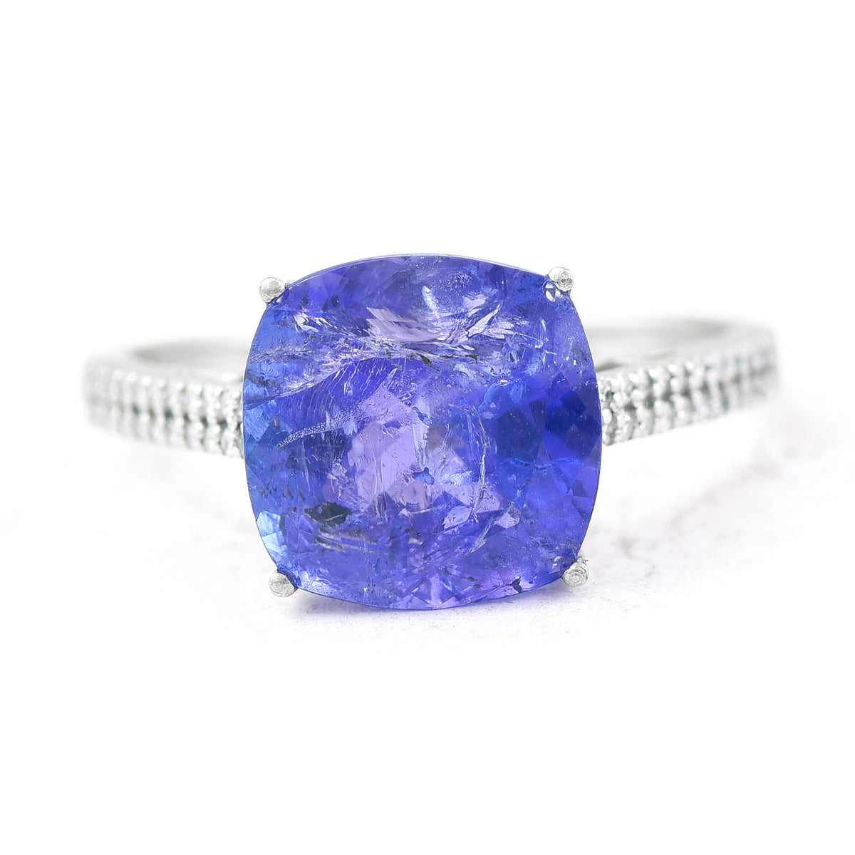 4.45 Ct Cushion Mixed Cut Natural Tanzanite 950 Platinum Ring