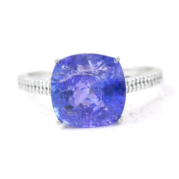 4.45 Ct Cushion Mixed Cut Natural Tanzanite 950 Platinum Ring