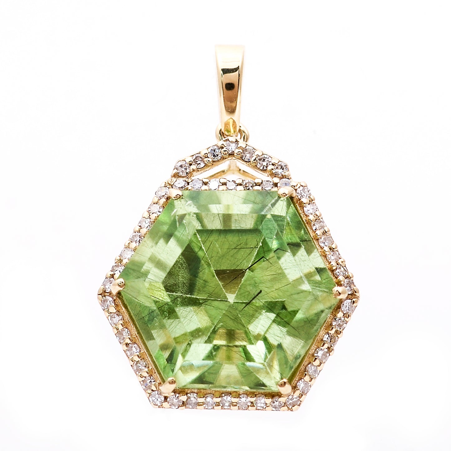 7.73 Ct Hexagon Natural Eridot 14K Gold Pendant