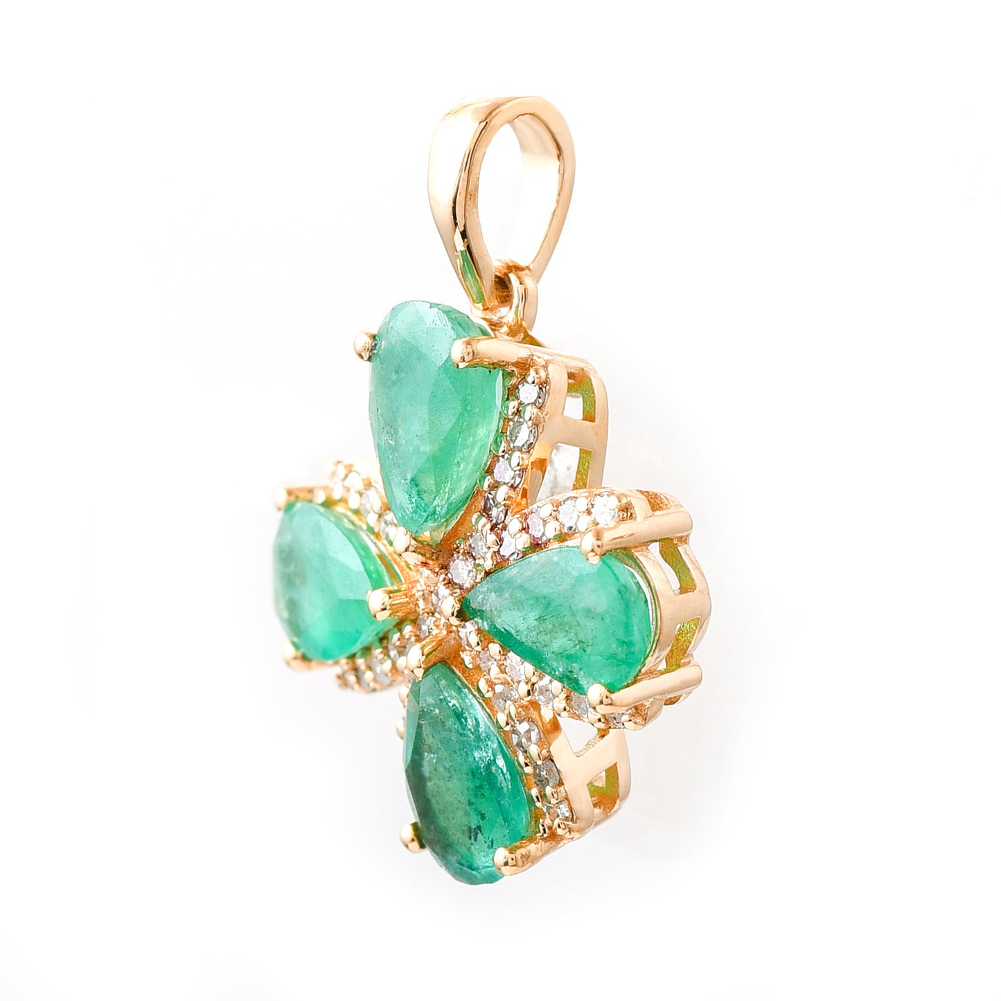 1.52 Ct Pear Mixed Cut Natural Emerald 14K Gold Pendant