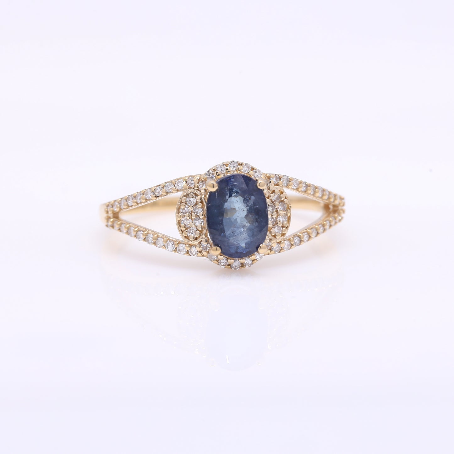 1.46 Ct Oval Mixed Cut Natural Sapphire 14K Gold Ring