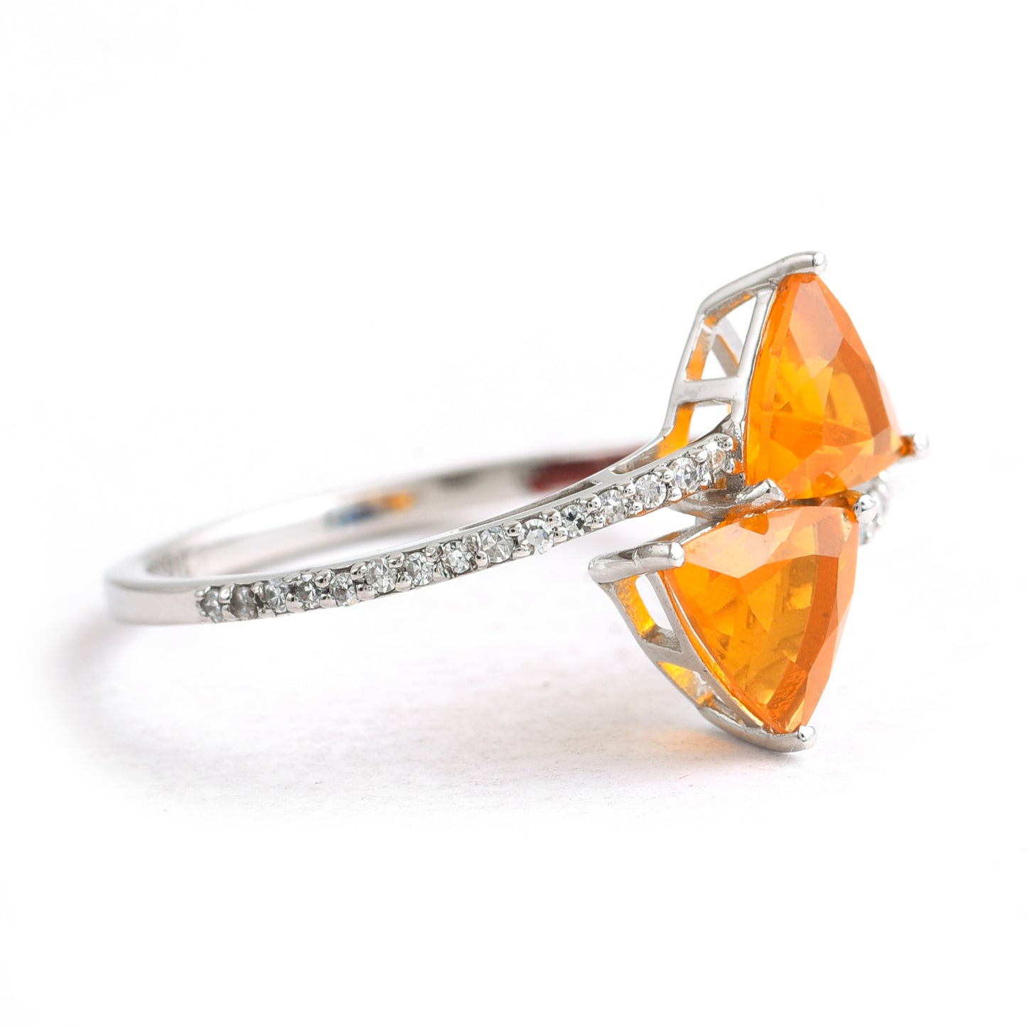 2.67 Ct Triangle Mixed Cut Natural Fire Opal 950 Platinum Ring