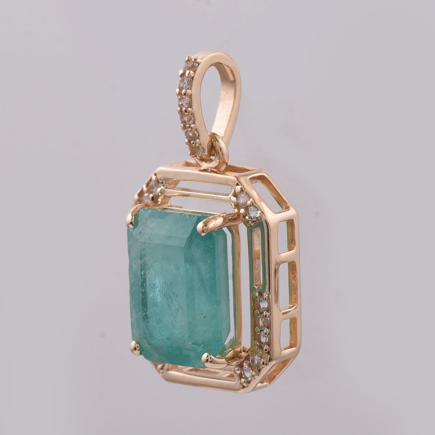 2.44 Ct Octagon Step Cut Natural Emerald 14K Gold Pendant