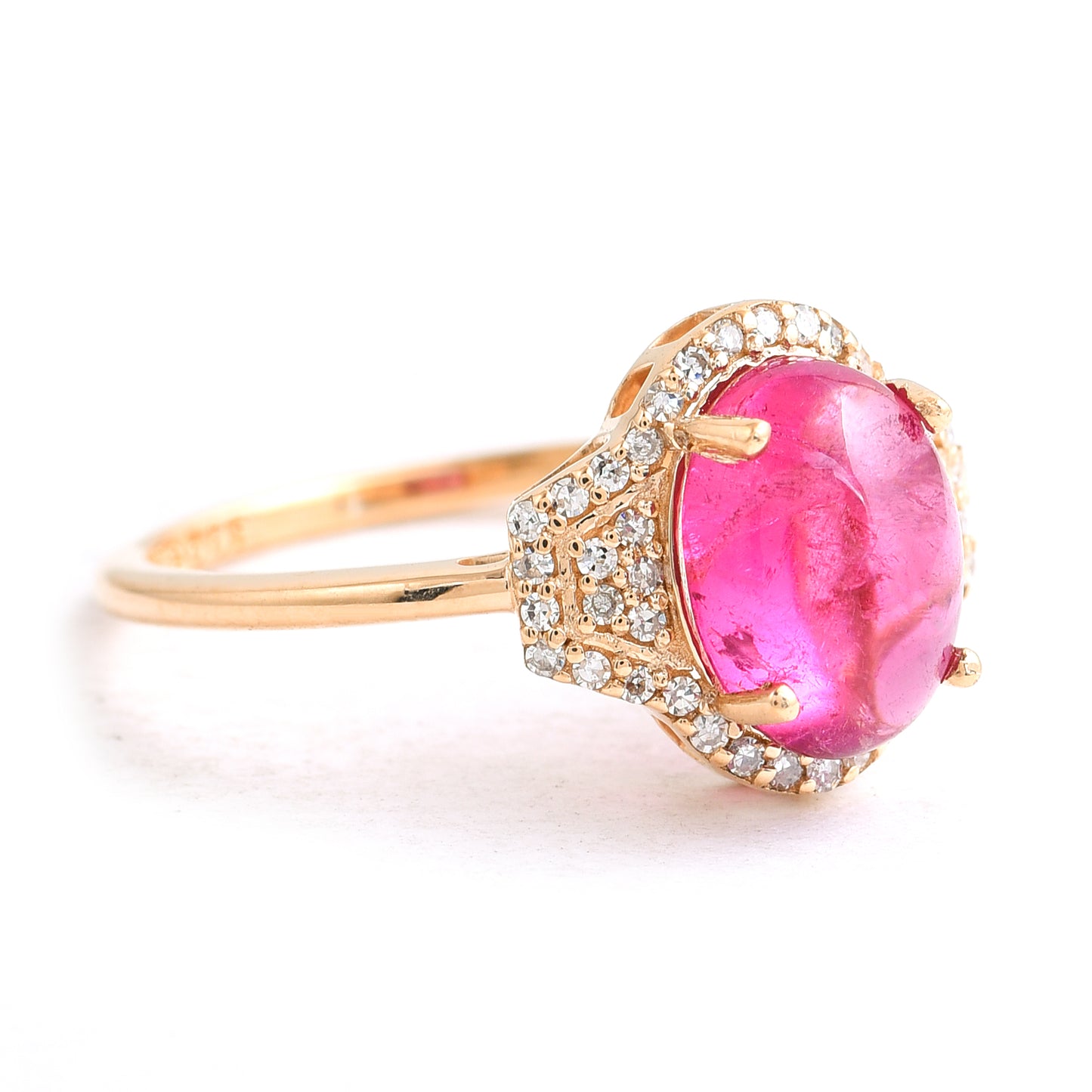 1.92 Ct Oval Cabochon Cut Natural Pink Tourmaline 14K Gold Ring