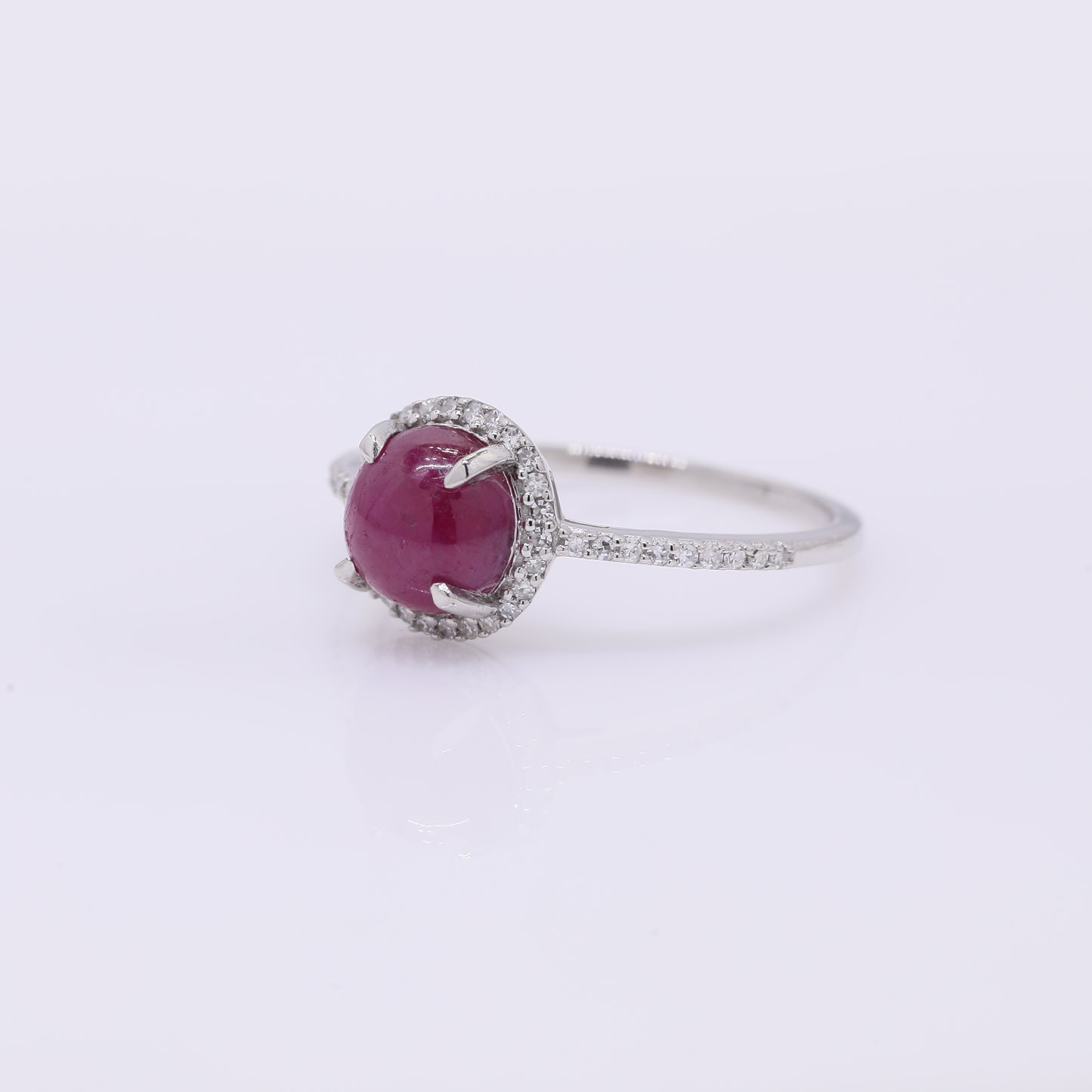 2.19 Ct Round Cabochon Cut Natural Ruby 950 Platinum Ring