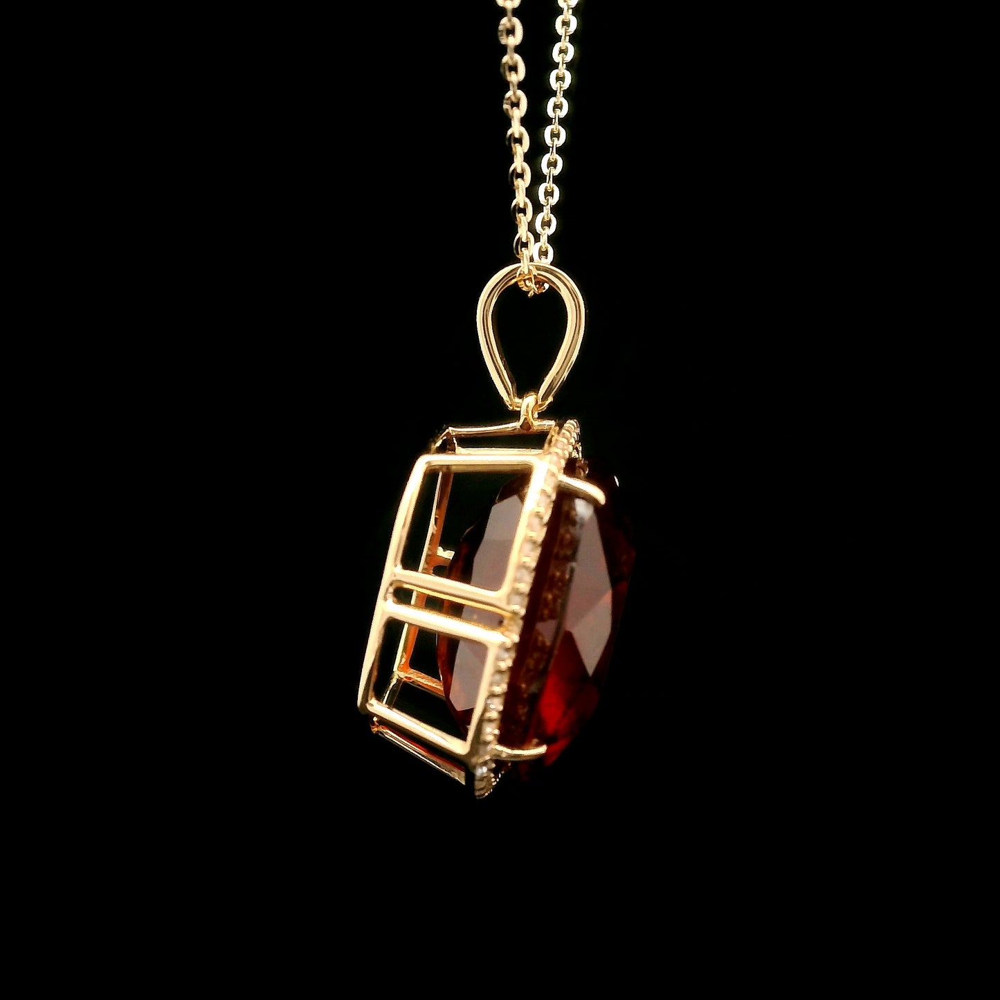 13.35 Ct Cushion Hessonite 14K Gold Pendant