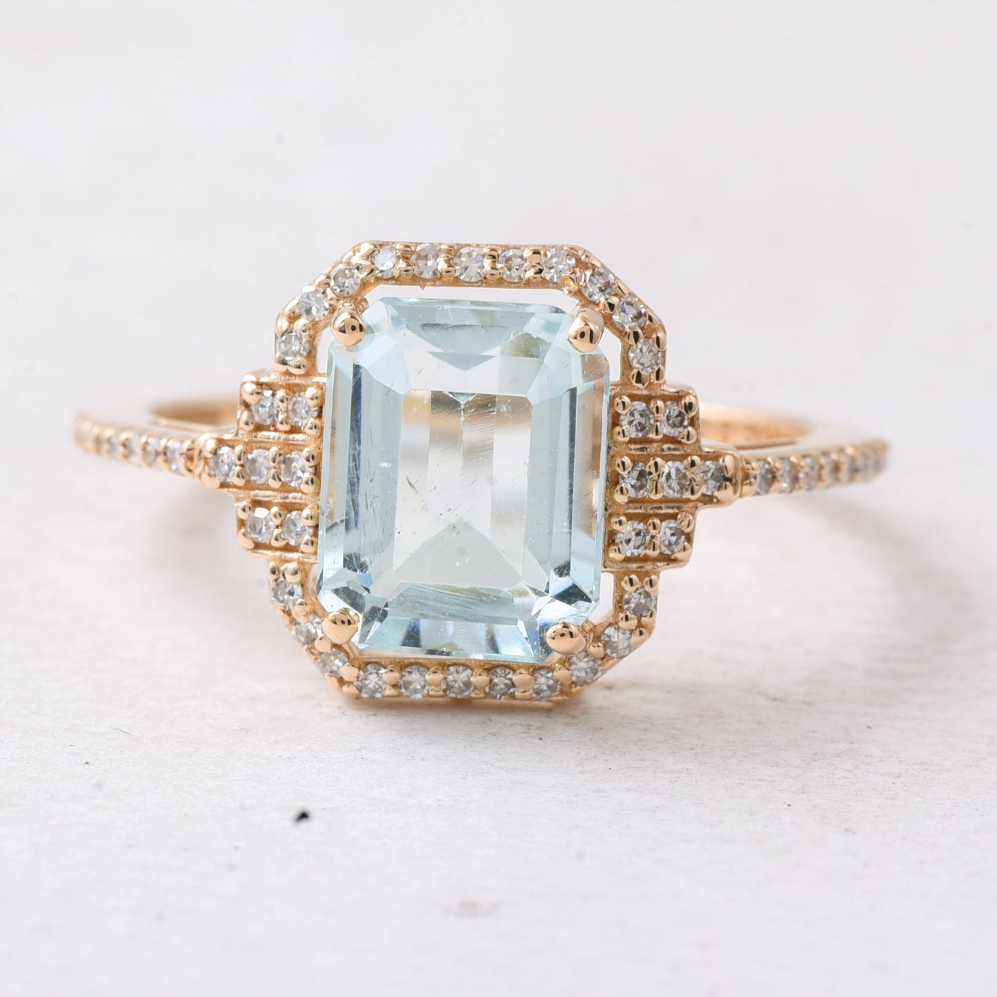 2.23 Ct Octagon Step Cut Natural Aquamarine 14K Gold Ring