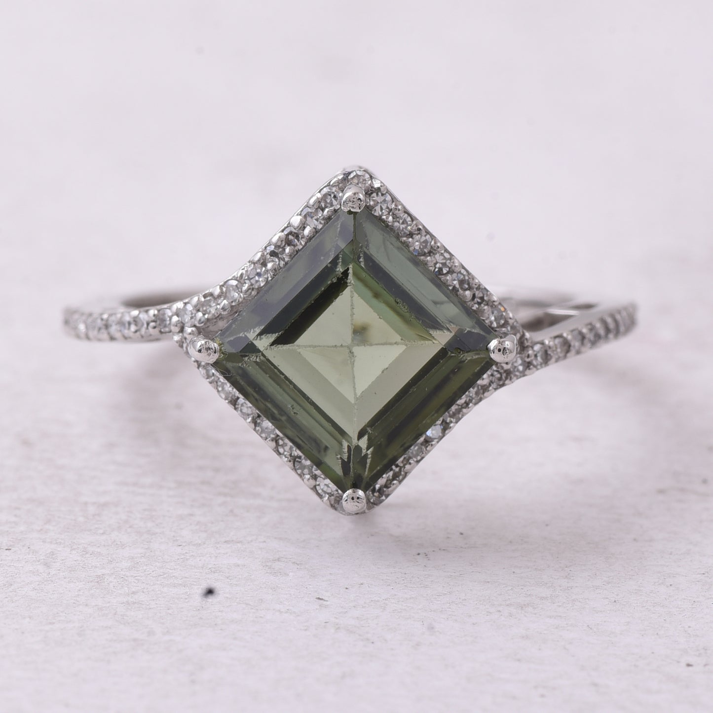 2.79 Ct Square Step Cut Natural Green Tourmaline 950 Platinum Ring