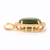 4.06 Ct Cushion Mixed Cut Natural Green Sapphire 14K Gold Pendant
