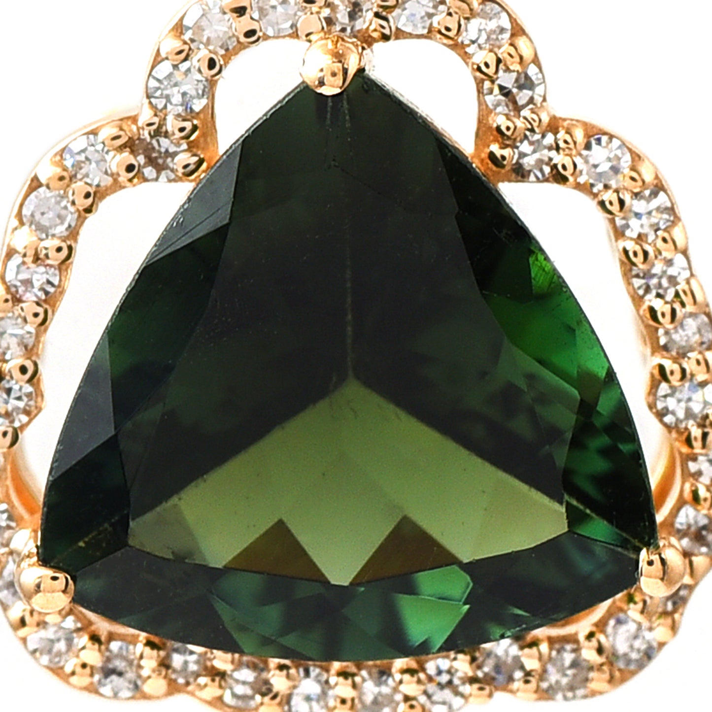1.06 Ct Triangle Mixed Cut Natural Green Tourmaline 14K Gold Pendant