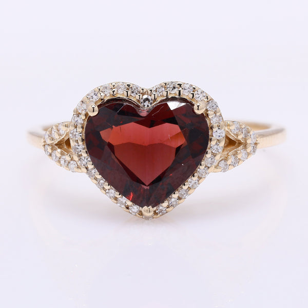 2.45 Ct Heart Mixed Cut Natural Garnet 14K Gold Ring