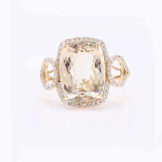 6.53 Ct Rectangular Cushion Mixed Cut Natural Plagioclase Feldspar Sunstone 14K Gold Ring