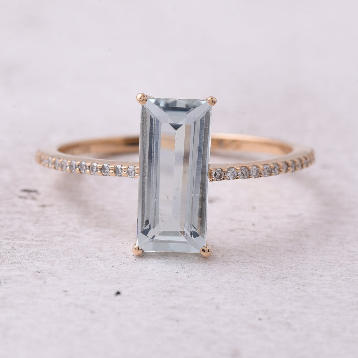 1.45 Ct Rectangle Step Cut Natural Aquamarine 14K Gold Ring