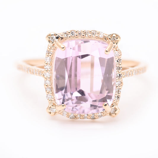 7.15 Ct Cushion Mixed Cut Natural Kunzite 14K Gold Ring