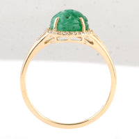 2.20 Ct Round Carving Natural Beryl Emerald 14K Gold Ring