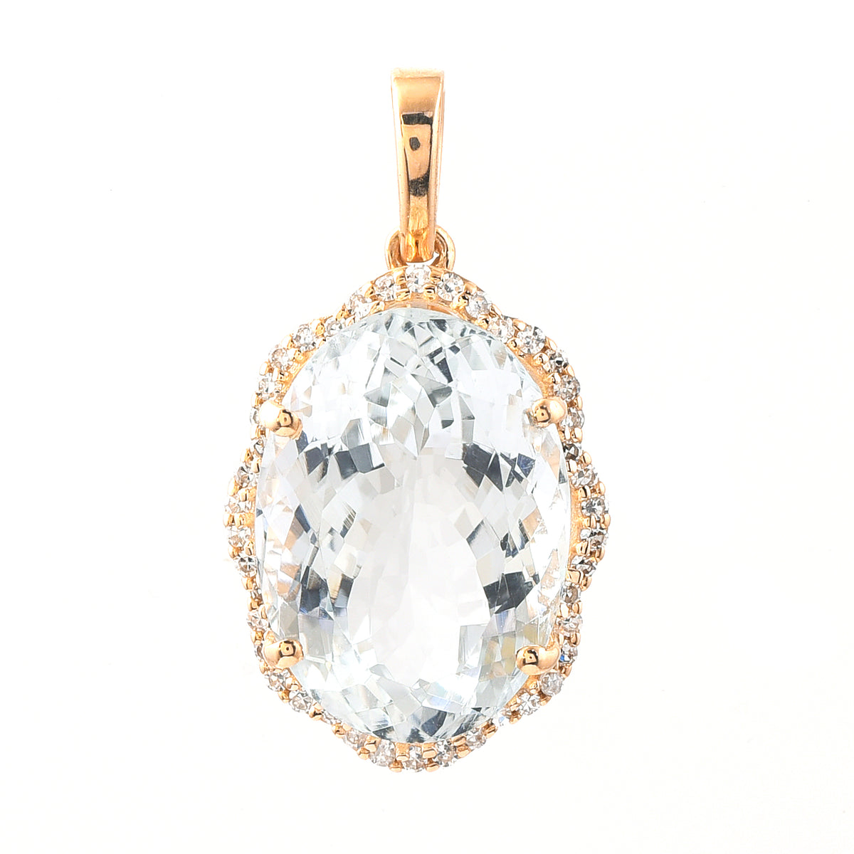 5.86 Ct Oval Mixed Cut Natural Aquamarine 14K Gold Pendant