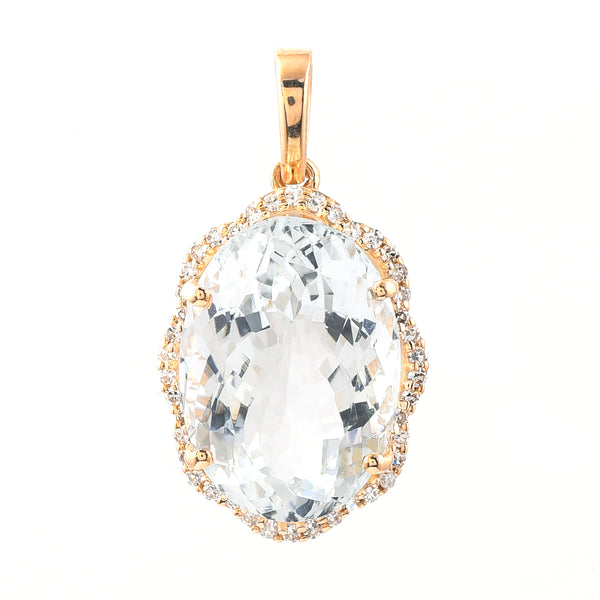 5.86 Ct Oval Mixed Cut Natural Aquamarine 14K Gold Pendant
