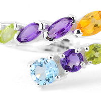 1.51 Ct Round Blue Topaz, Amethyst, Peridot, Cubic Zirconia, Citrine 925 Sterling Silver Ring