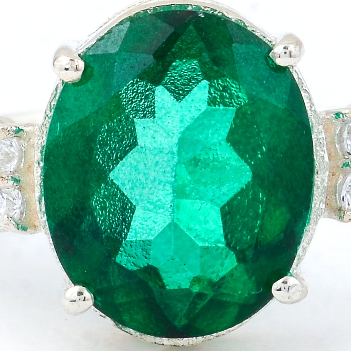 6.28 Ct Oval Green Topaz, Cubic Zirconia, 925 Sterling Silver Ring
