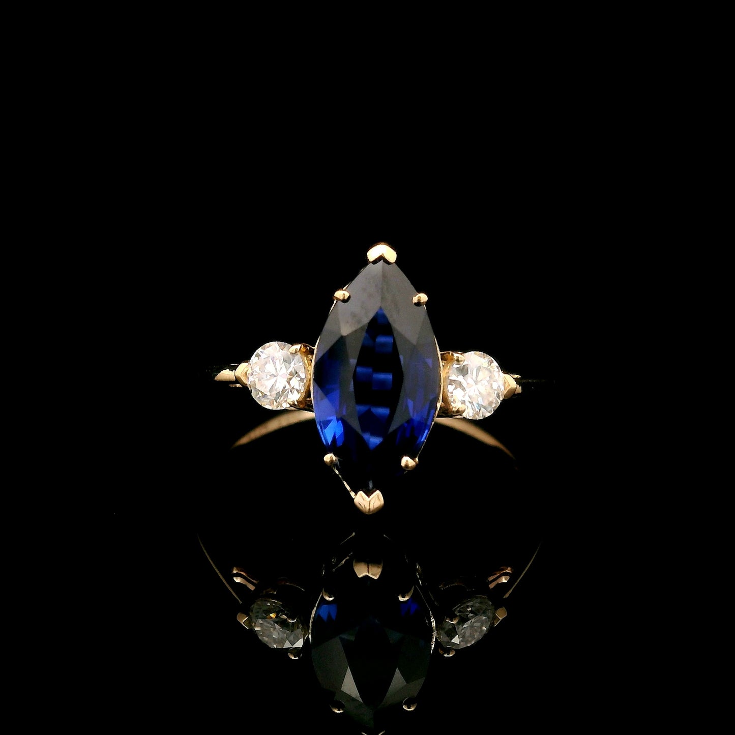 2.84 Ct Marquise Mixed Cut Lab Grown Sapphire 14K Gold Ring