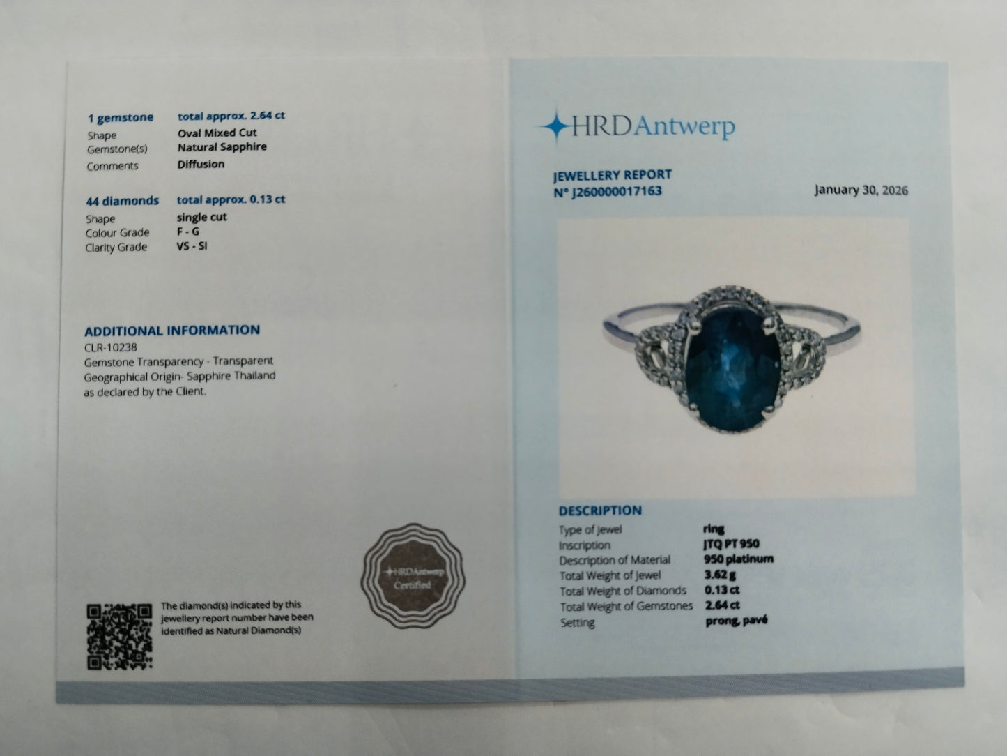 2.77 Ct Oval Mixed Cut Natural Sapphire 950 Platinum Ring