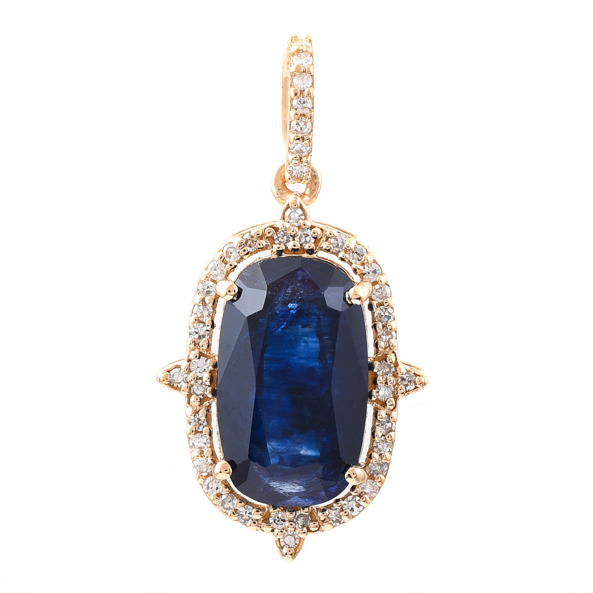 3.95 Ct Cushion Mixed Cut Natural Sapphire 14K Gold Pendant