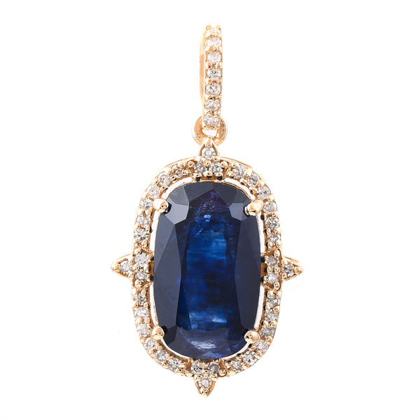 3.95 Ct Cushion Mixed Cut Natural Sapphire 14K Gold Pendant