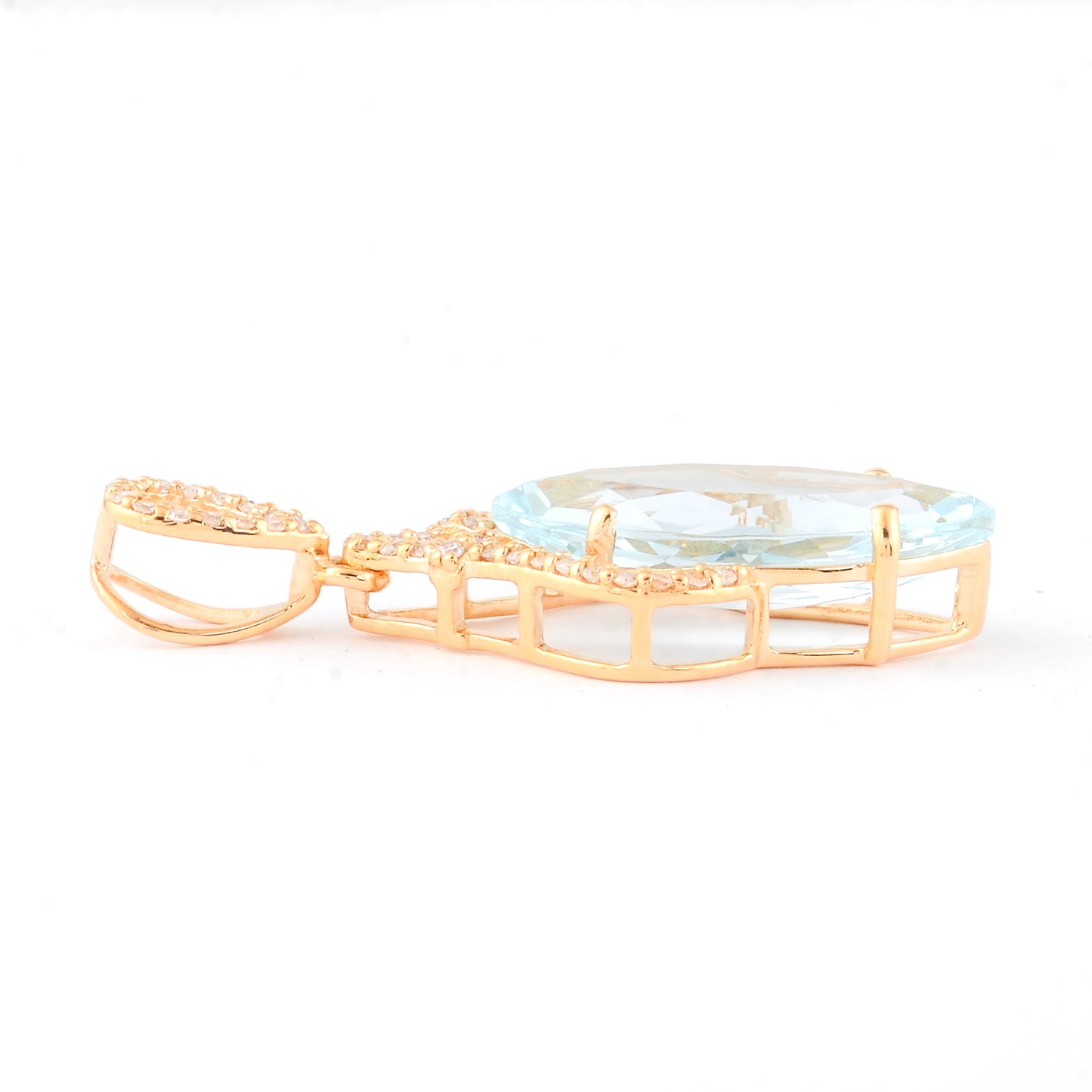3.09 Ct Marquise Mixed Cut Natural Aquamarine 14K Gold Pendant