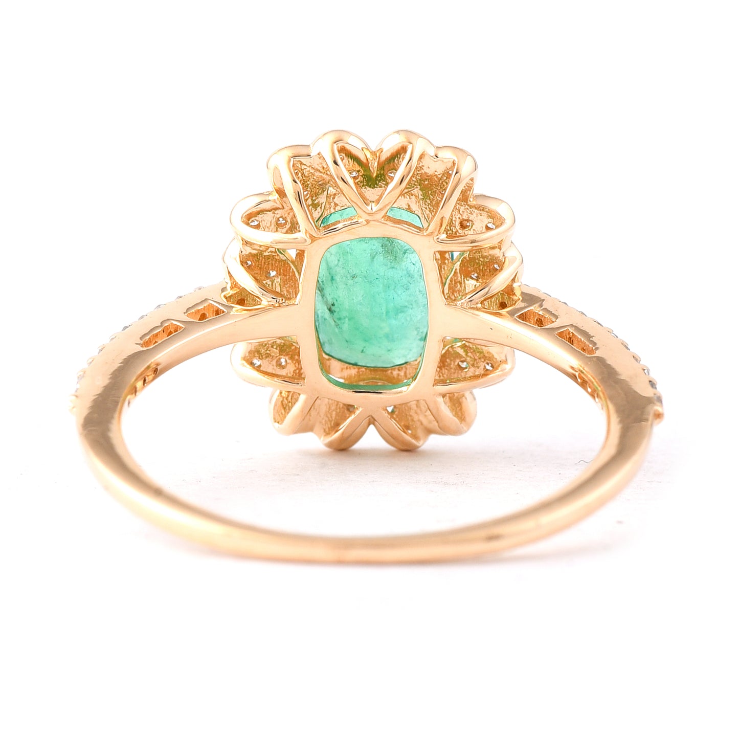 1.41 Ct Cushion Mixed Cut Natural Emerald 14K Gold Ring