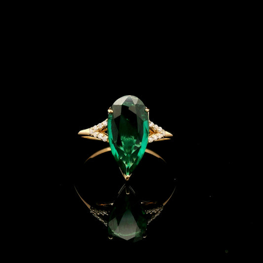 2.07 Ct Pear Mixed Cut Lab Grown Emerald 14K Gold Ring