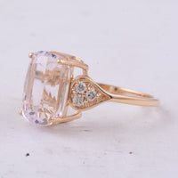 5.77 Ct Cushion Natural Kunzite 14K Gold Ring