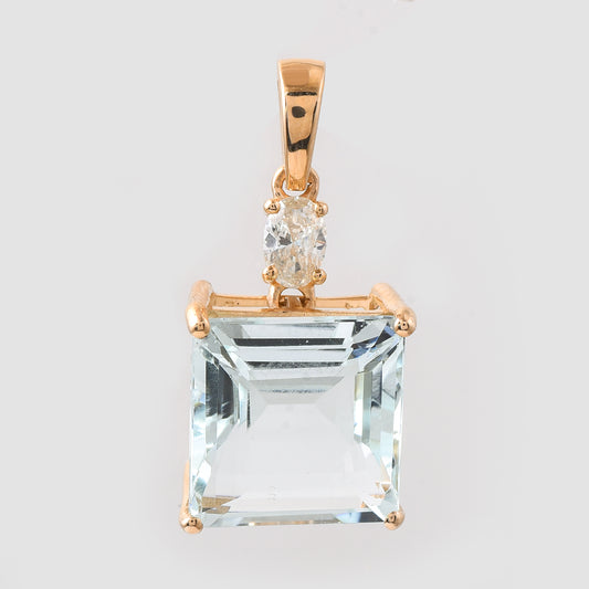 5.46 Ct Octagon Step Cut Natural Aquamarine 14K Gold Pendant
