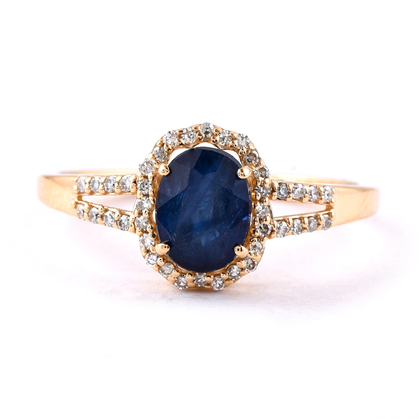 1.35 Ct Oval Mixed Cut Natural Sapphire 14K Gold Ring