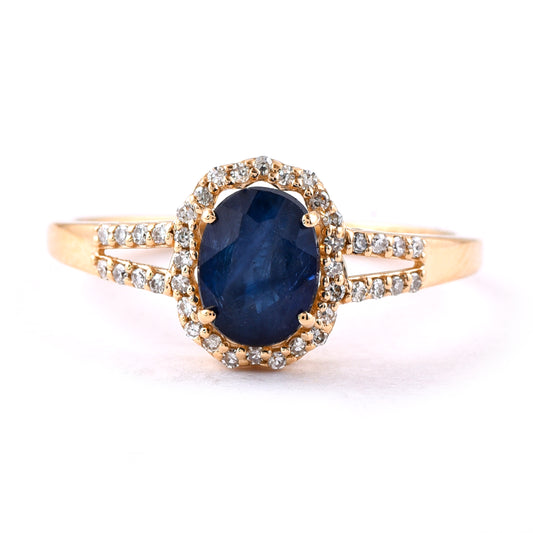 1.35 Ct Oval Mixed Cut Natural Sapphire 14K Gold Ring