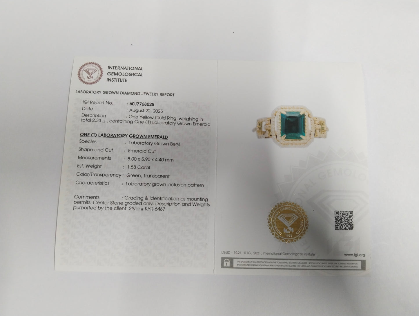 1.93 Ct Emerald Cut Lab Grown Emerald 14K Gold Ring