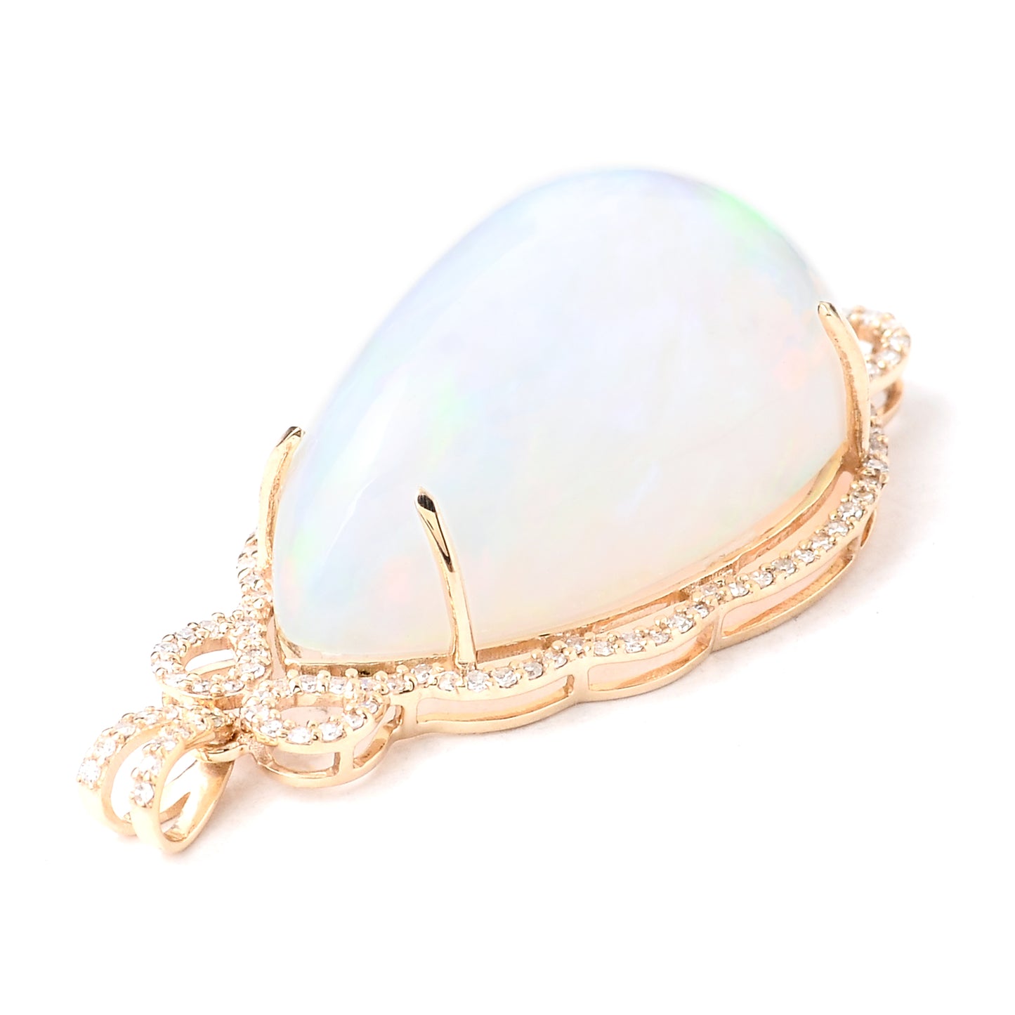 24.15 Ct Pear Cabochon Natural Opal 14K Gold Pendant