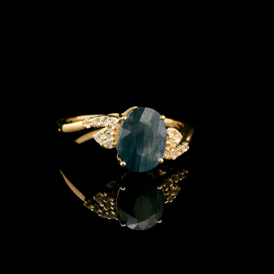 2.01 Ct Oval Mixed Cut Natural Corundum Sapphire 14K Gold Ring