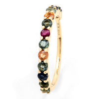 1.08 Carat Round Mixed Cut Natural Corundum Multi Sapphire 14K Gold Ring