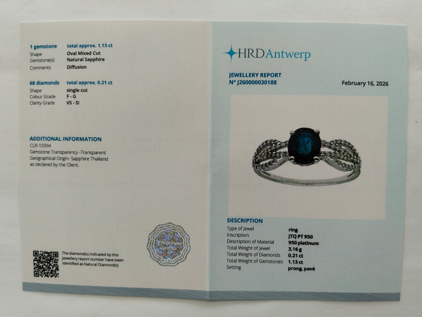 1.34 Ct Oval Mixed Cut Natural Sapphire 950 Platinum Ring
