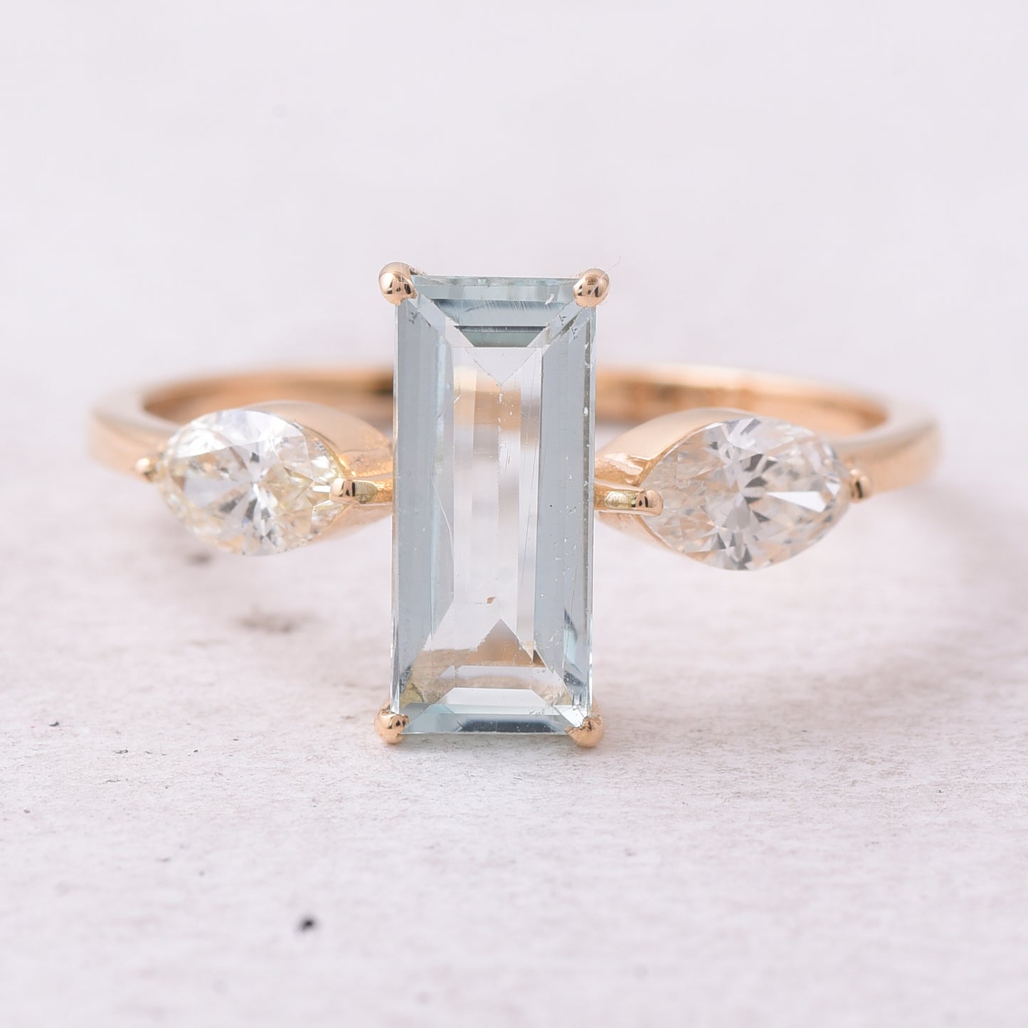 1.66 Ct Rectangle Step Cut Natural Aquamarine 14K Gold Ring