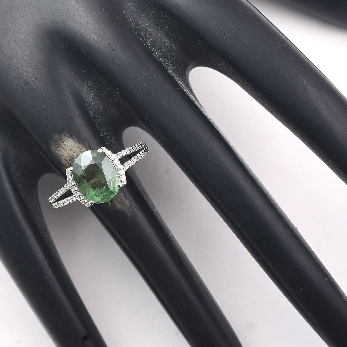 3.27 Ct Oval Mixed Cut Natural Green Sapphire 950 Platinum Ring