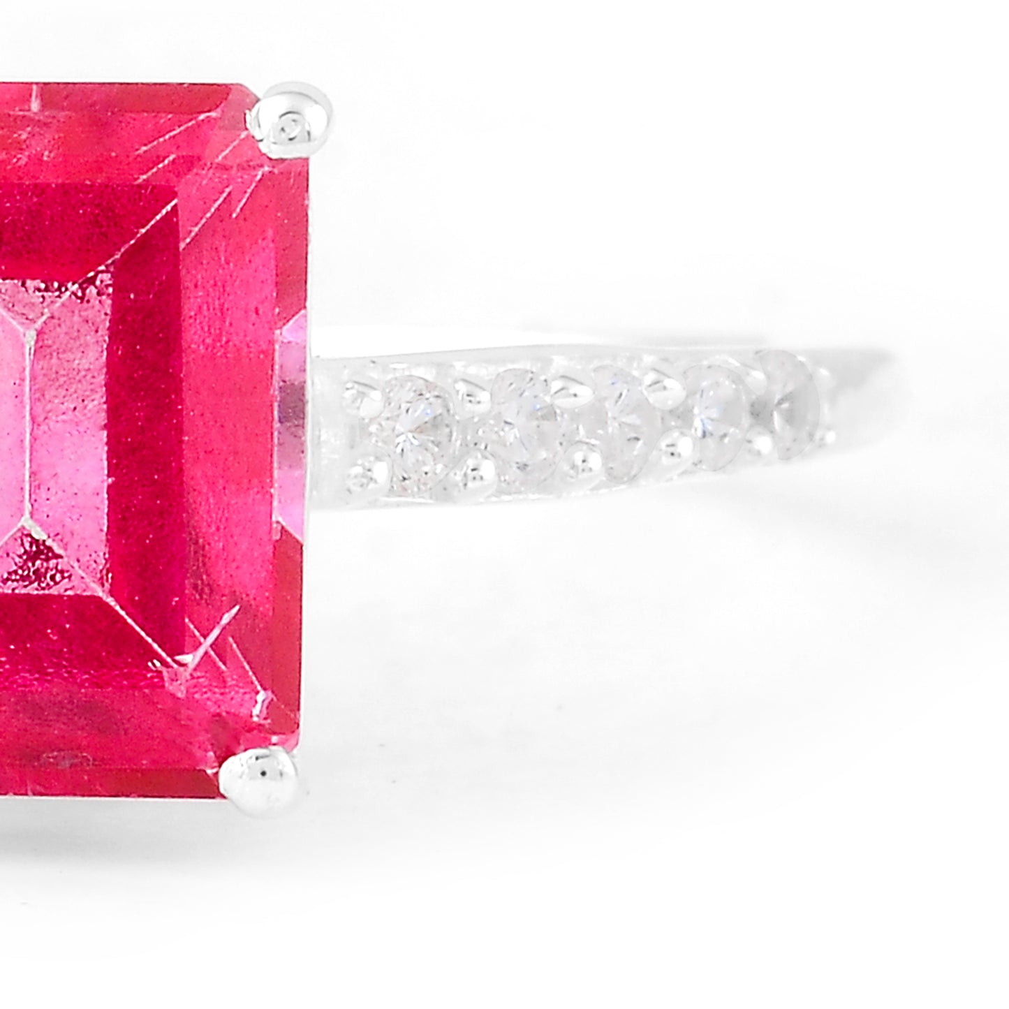 3.46 Ct Octagon Pink Topaz, Cubic Zirconia 925 Sterling Silver Ring