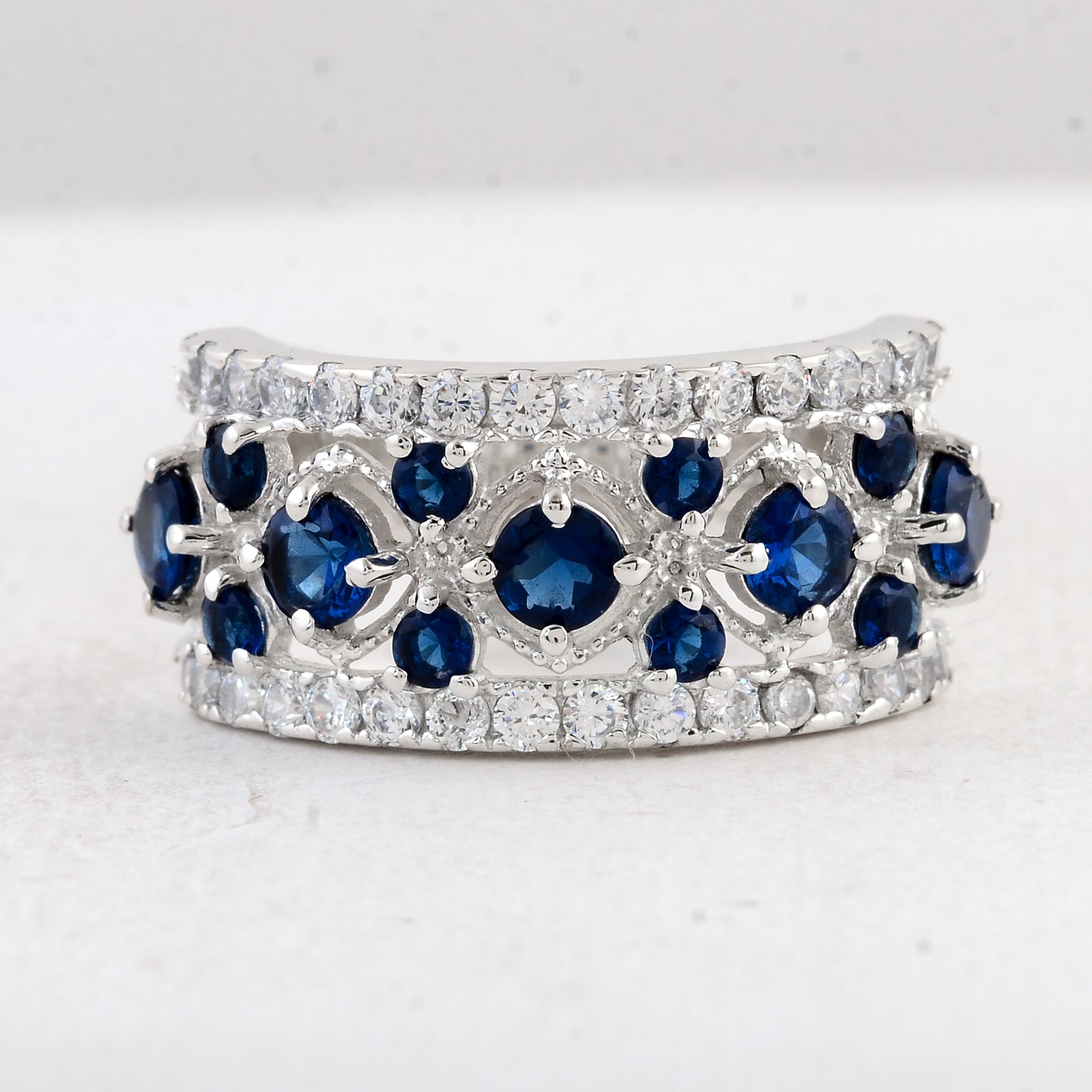 1.54 Ct Round Created Glass Sapphire 925 Sterling Silver Ring