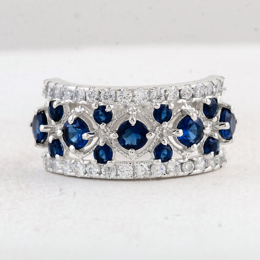 1.54 Ct Round Created Glass Sapphire 925 Sterling Silver Ring